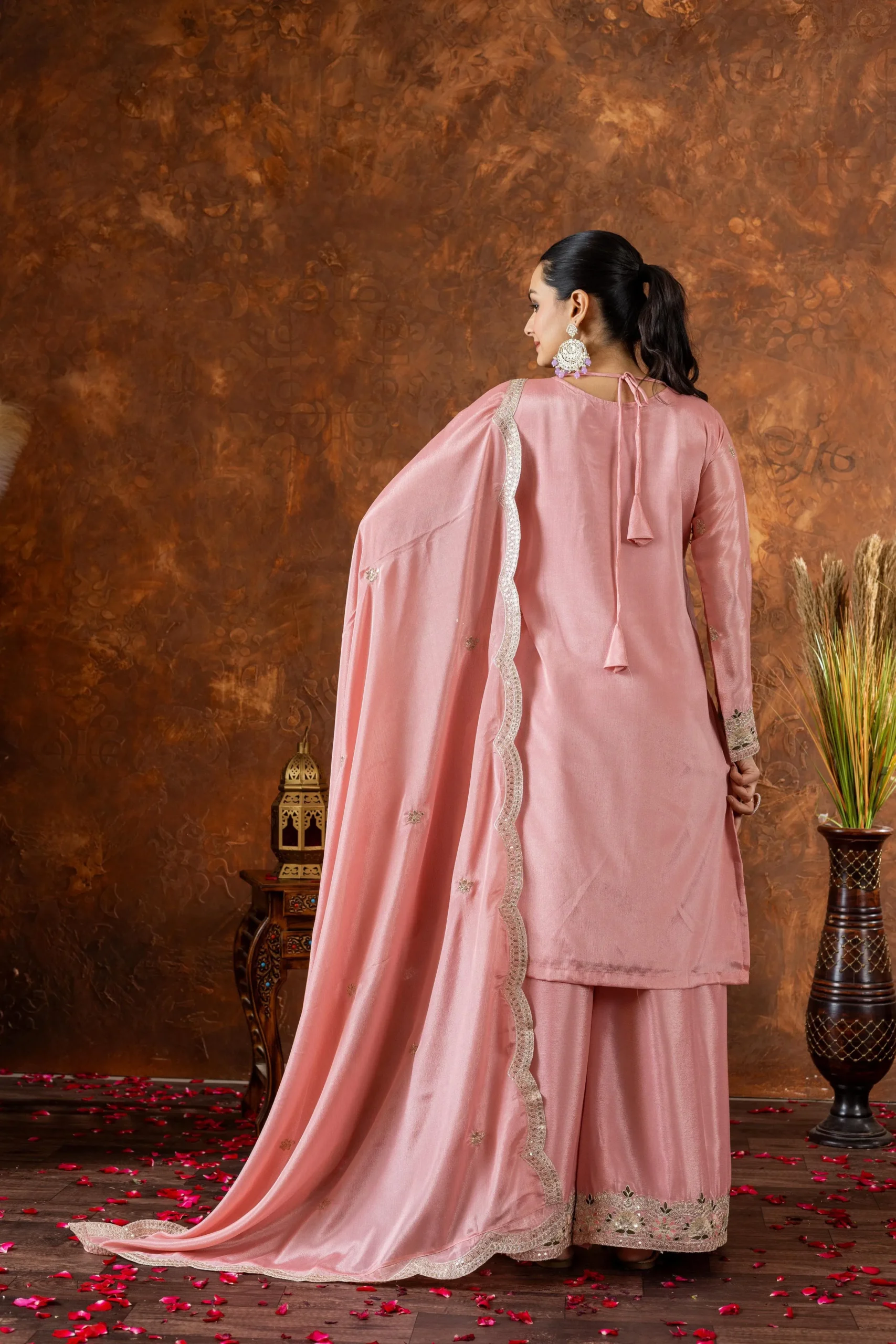 Pakistani Embroidery Chinon Plazzo Salwar Ethnic Suit - Image 5
