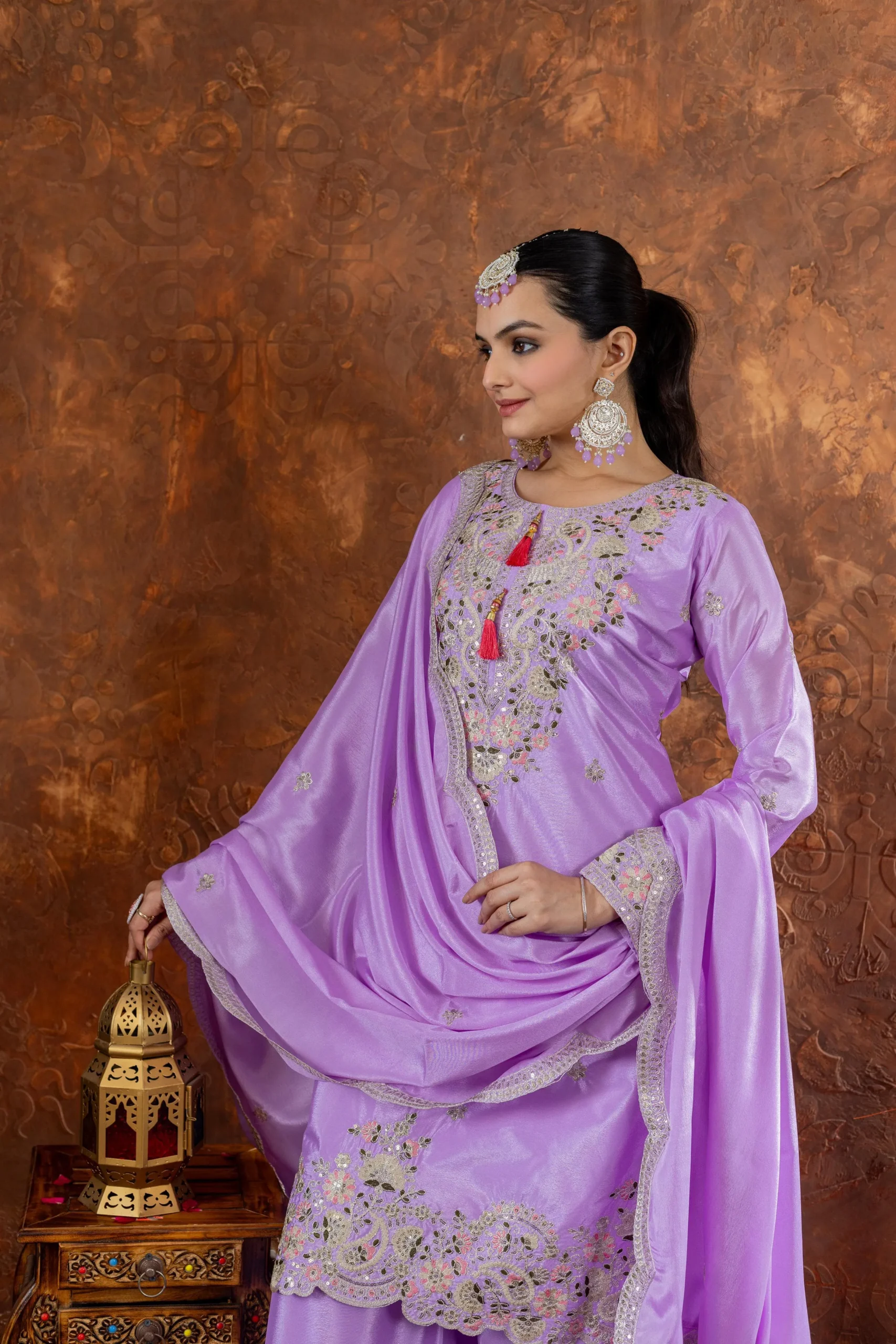 Pakistani Embroidery Chinon Plazzo Salwar Ethnic Suit - Image 6