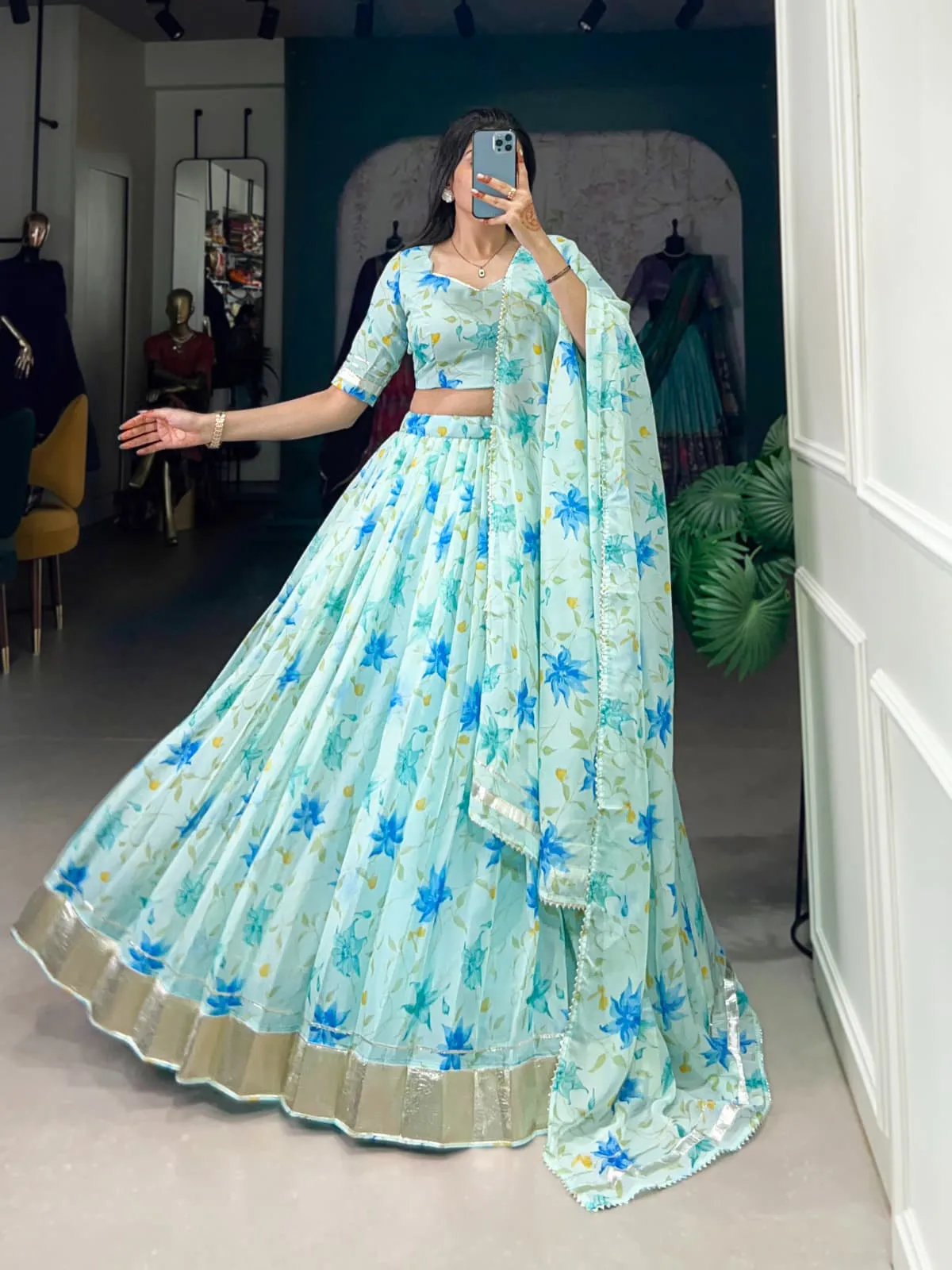 Party Wear Floral Lehenga Choli - Image 4
