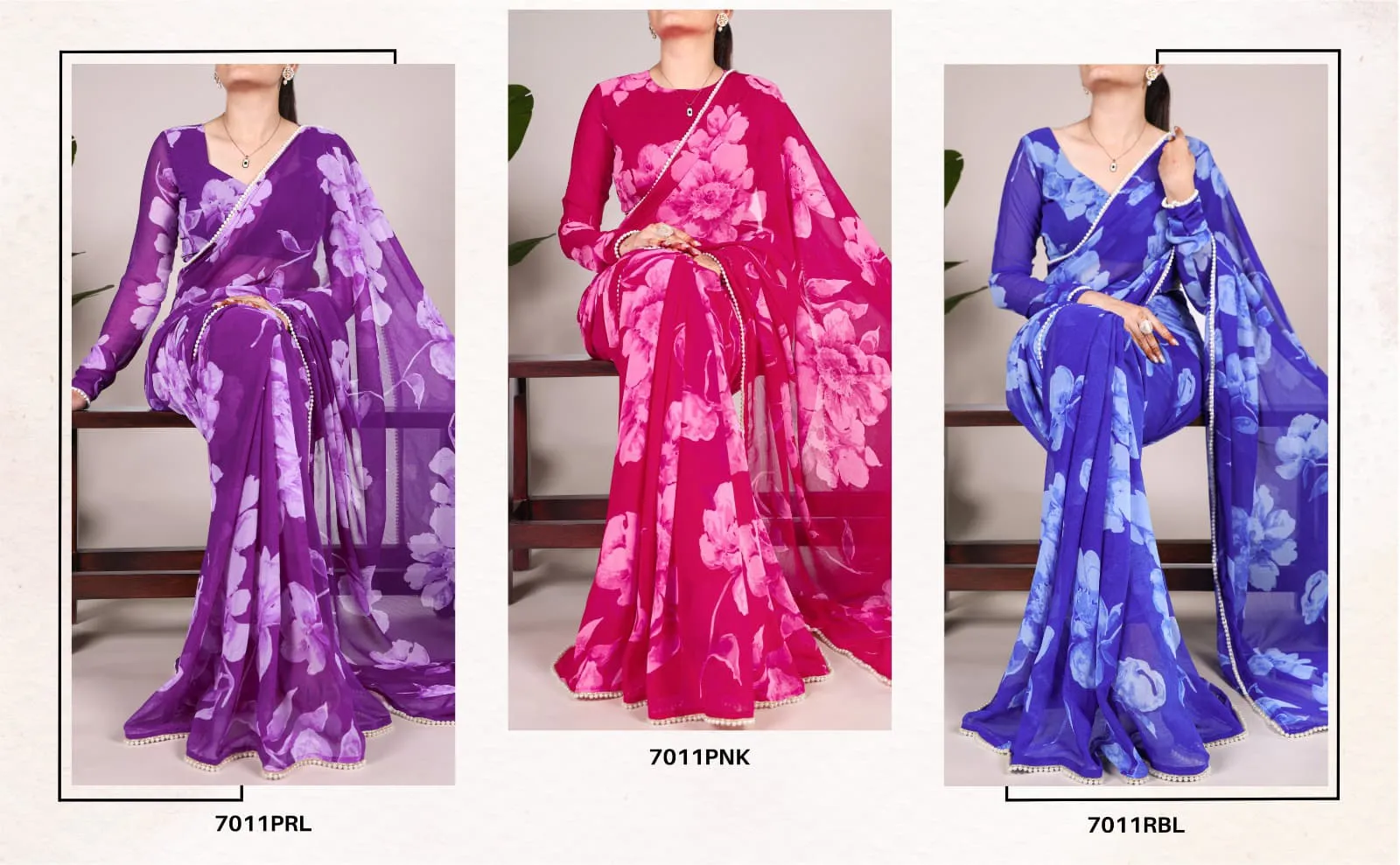 Pearl Border With Floral Saree For Girls - Image 6