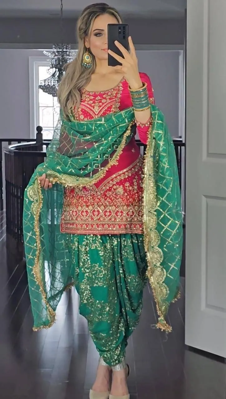 Readymade Patiala Dhoti Salwar Suit For Wedding - Image 3