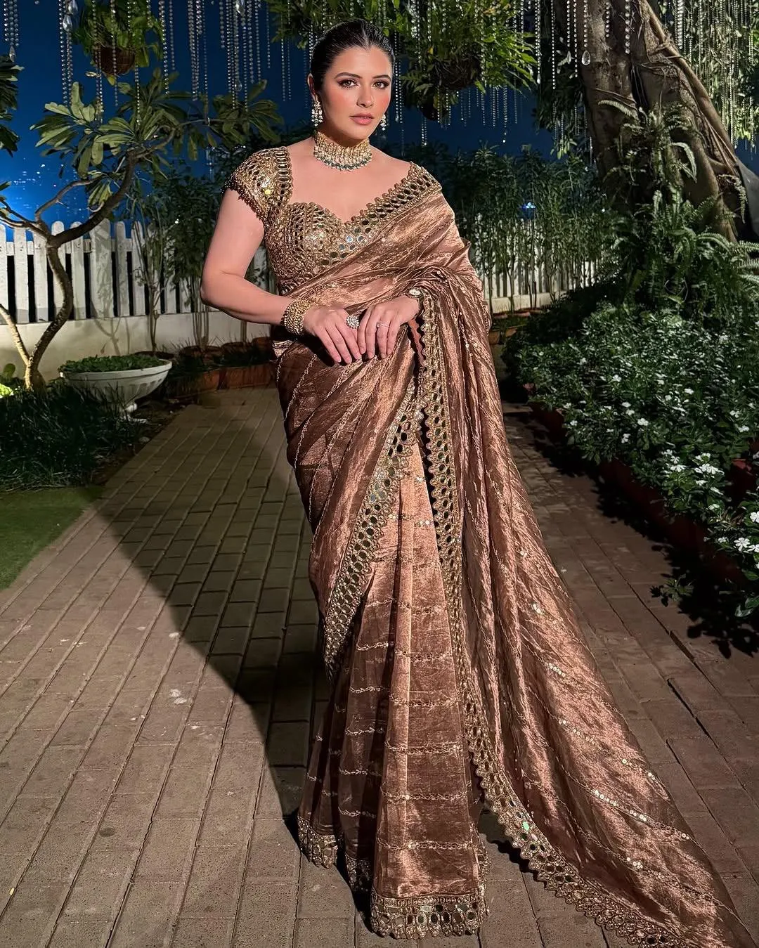 Real Mirror Work Organza Saree For Wedding 2025