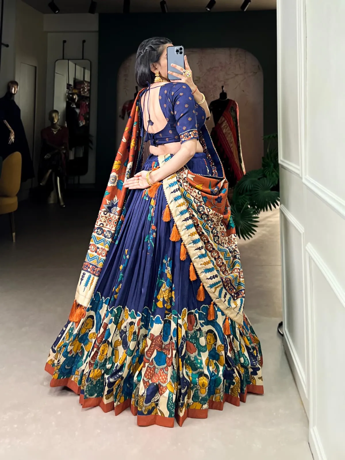 Tussar Silk Kalamkari Print Lehenga Choli For Girls - Image 2