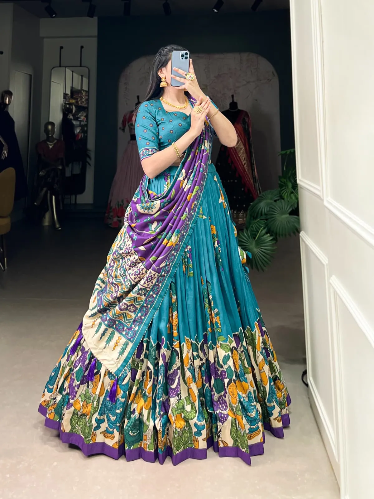 Tussar Silk Kalamkari Print Lehenga Choli For Girls - Image 8
