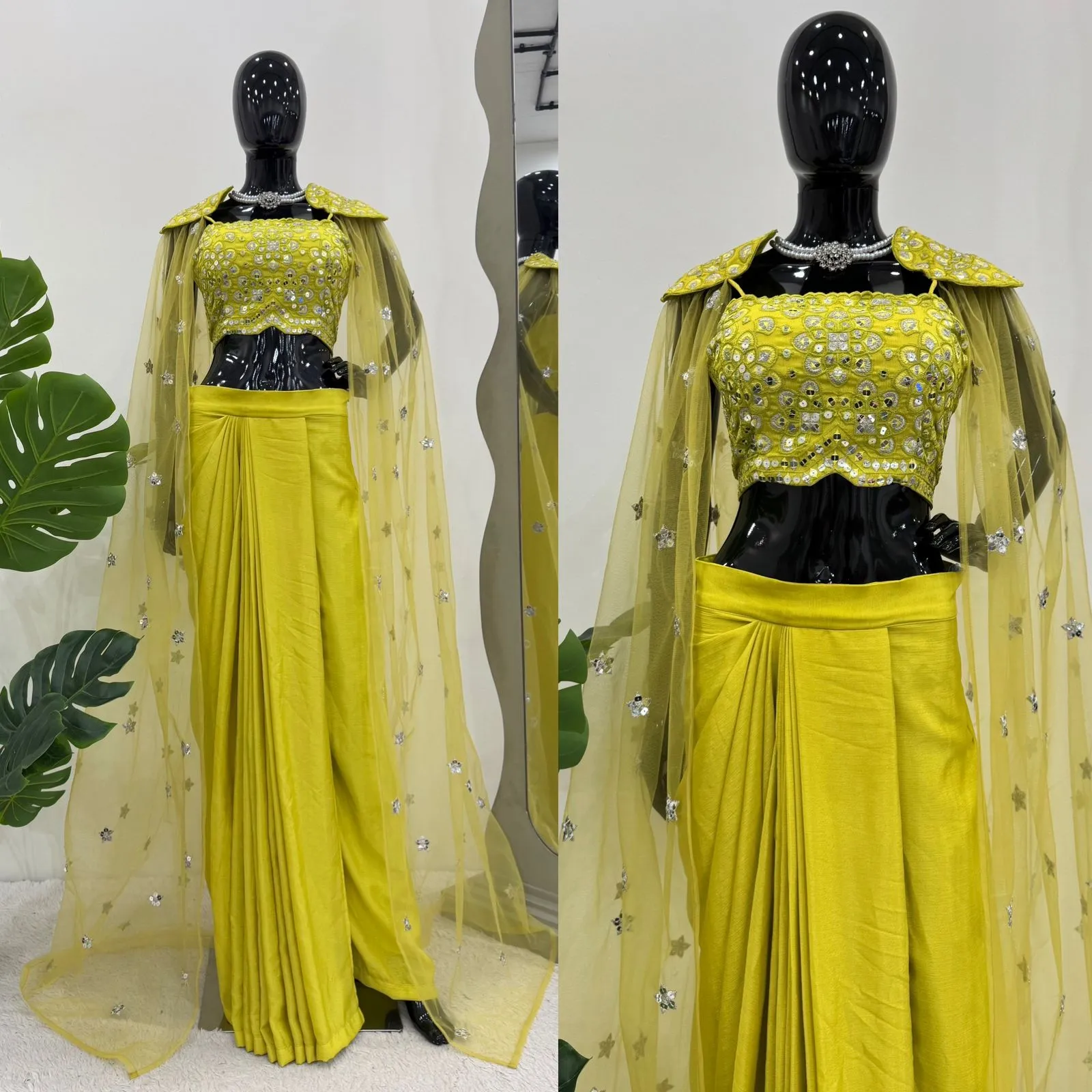 Wedding Wear Indo Western Crop Top With Shrug - Image 3