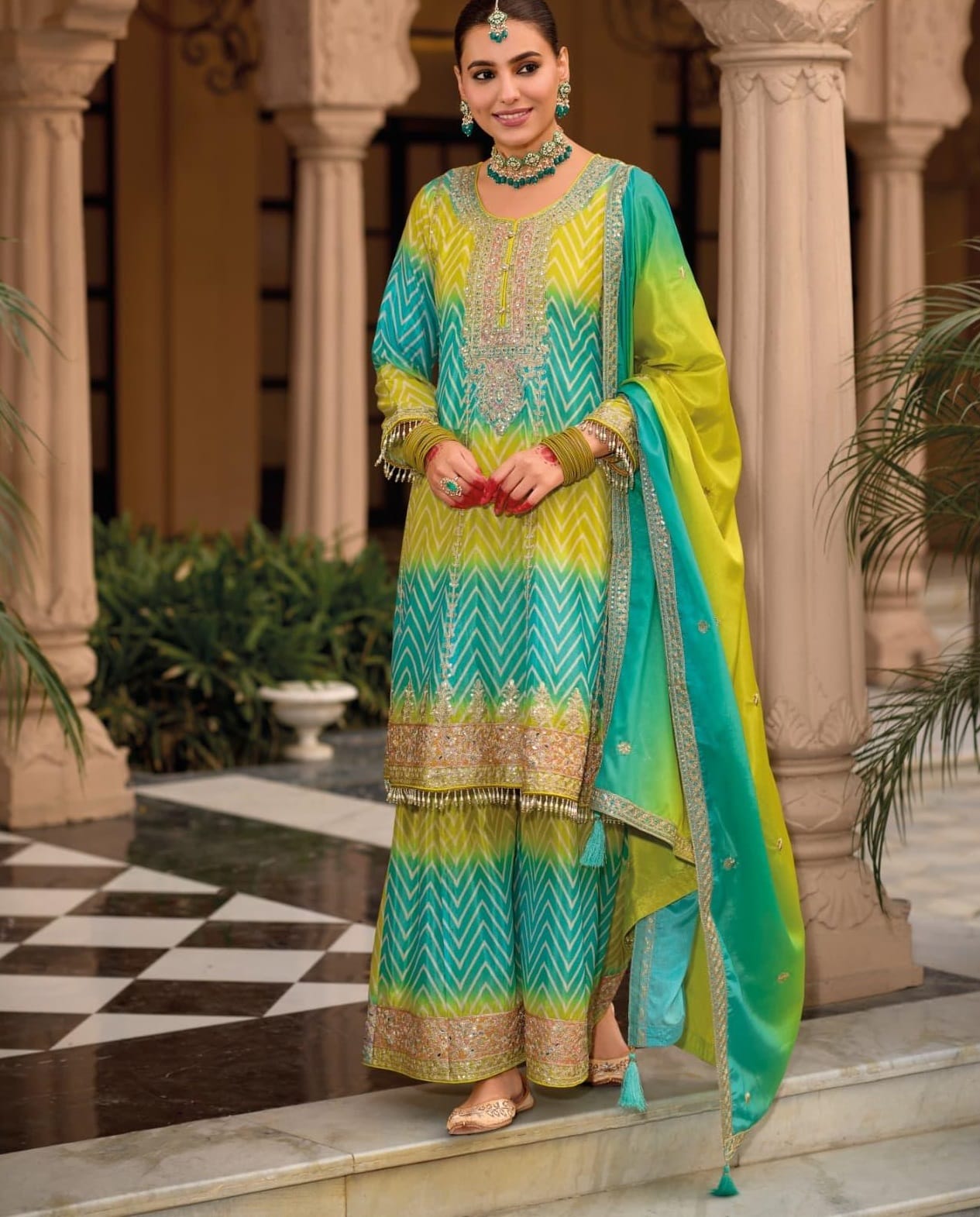 Bandhni Printed Readymade Sharara Salwar Kameez - Image 3