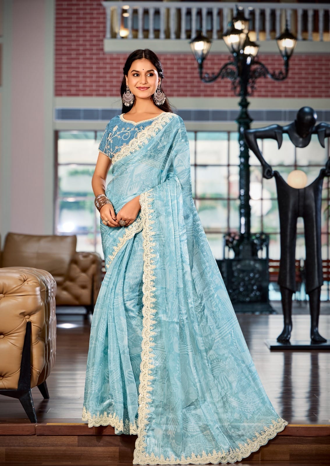 Designer Cut Work Saree With Embroidery Blouse For Wedding - Image 6