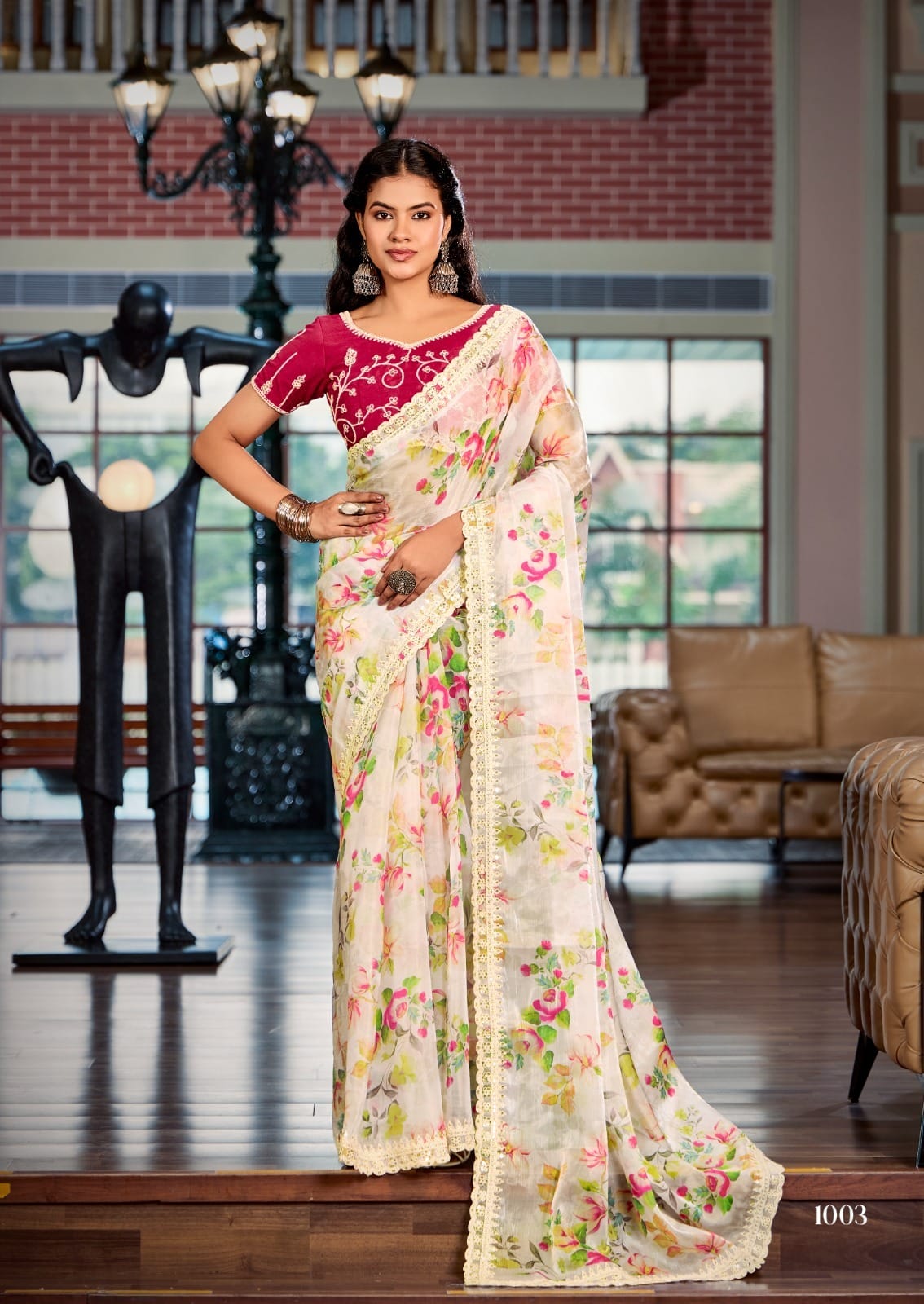 Designer Cut Work Saree With Embroidery Blouse For Wedding - Image 4