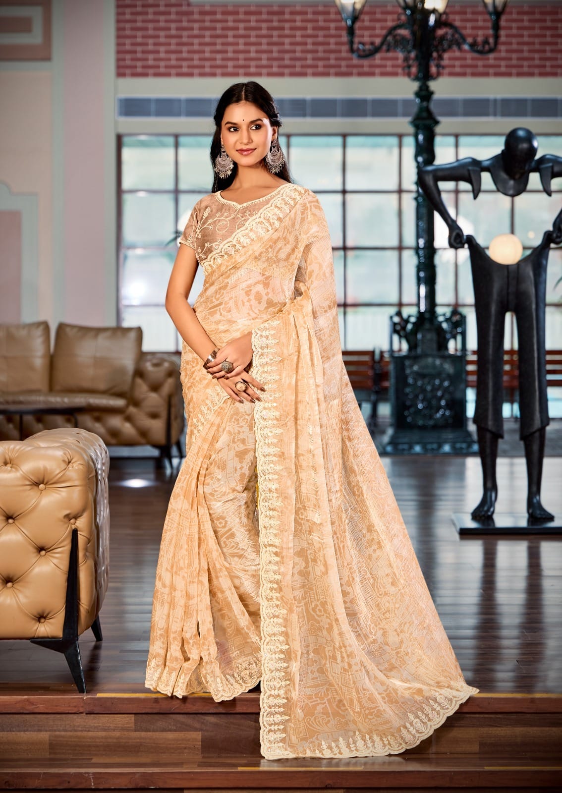 Designer Cut Work Saree With Embroidery Blouse For Wedding - Image 5