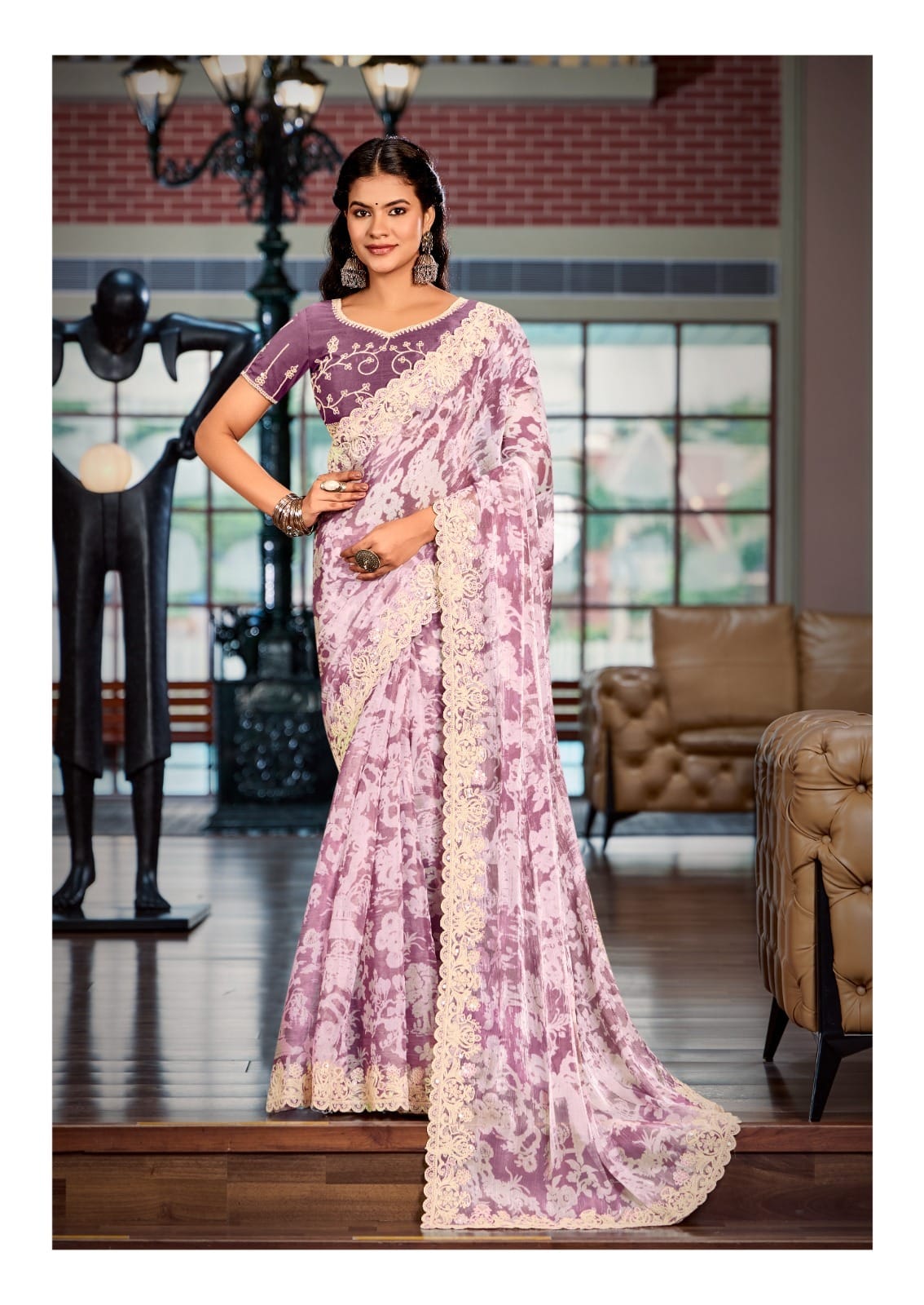 Designer Cut Work Saree With Embroidery Blouse For Wedding - Image 2