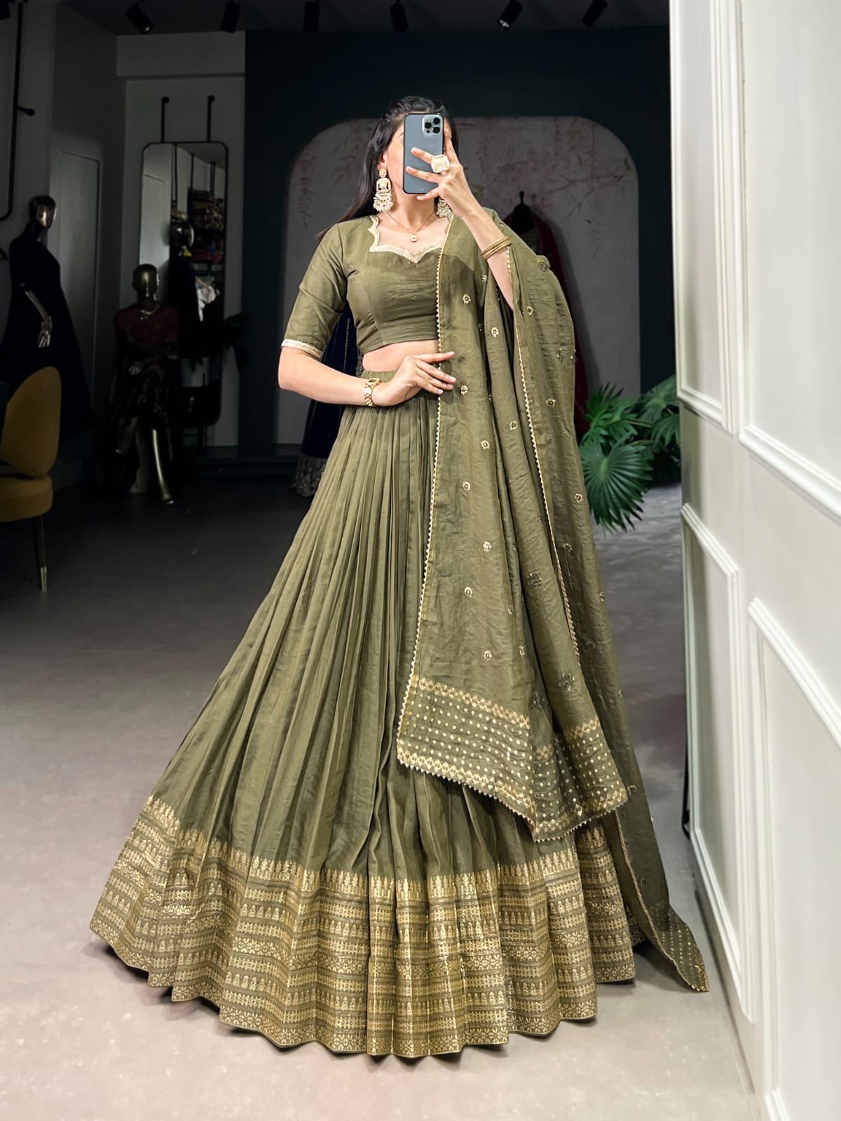 Mehendi Color Lehenga Choli For Haldi And Sungeet Functions - Image 3