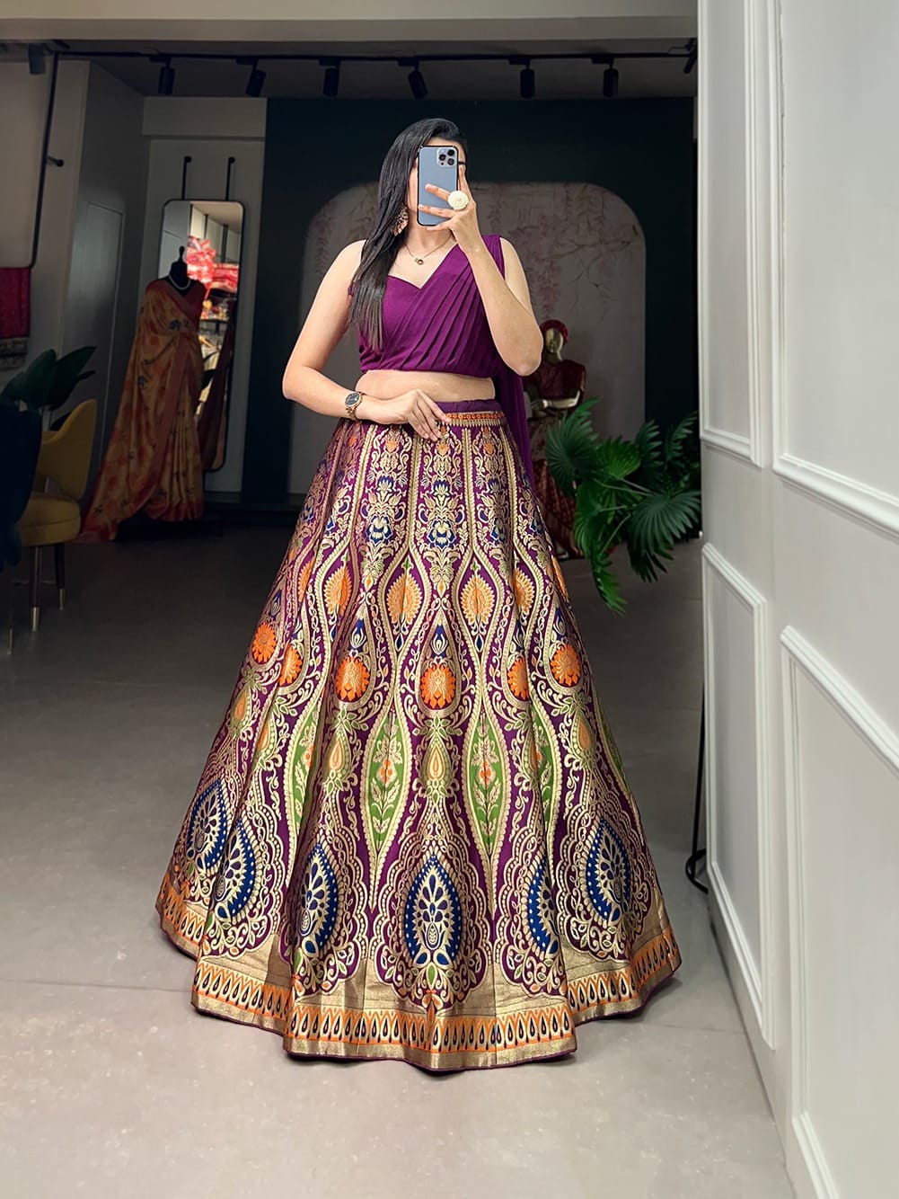 Designer Banarasi Silk Lehenga With Stylish Blouse