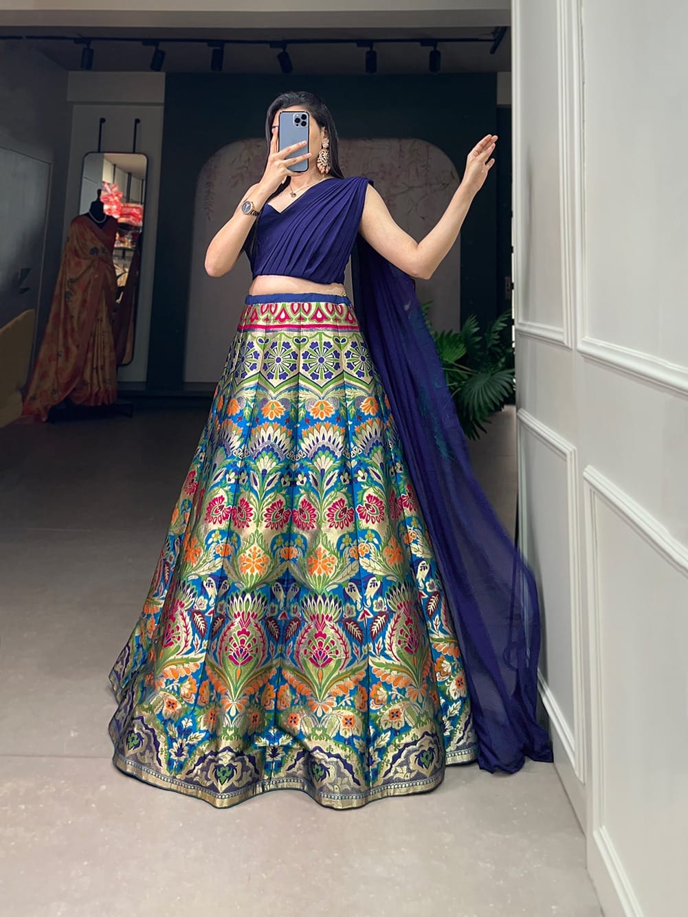 Designer Banarasi Silk Lehenga With Stylish Blouse - Image 3