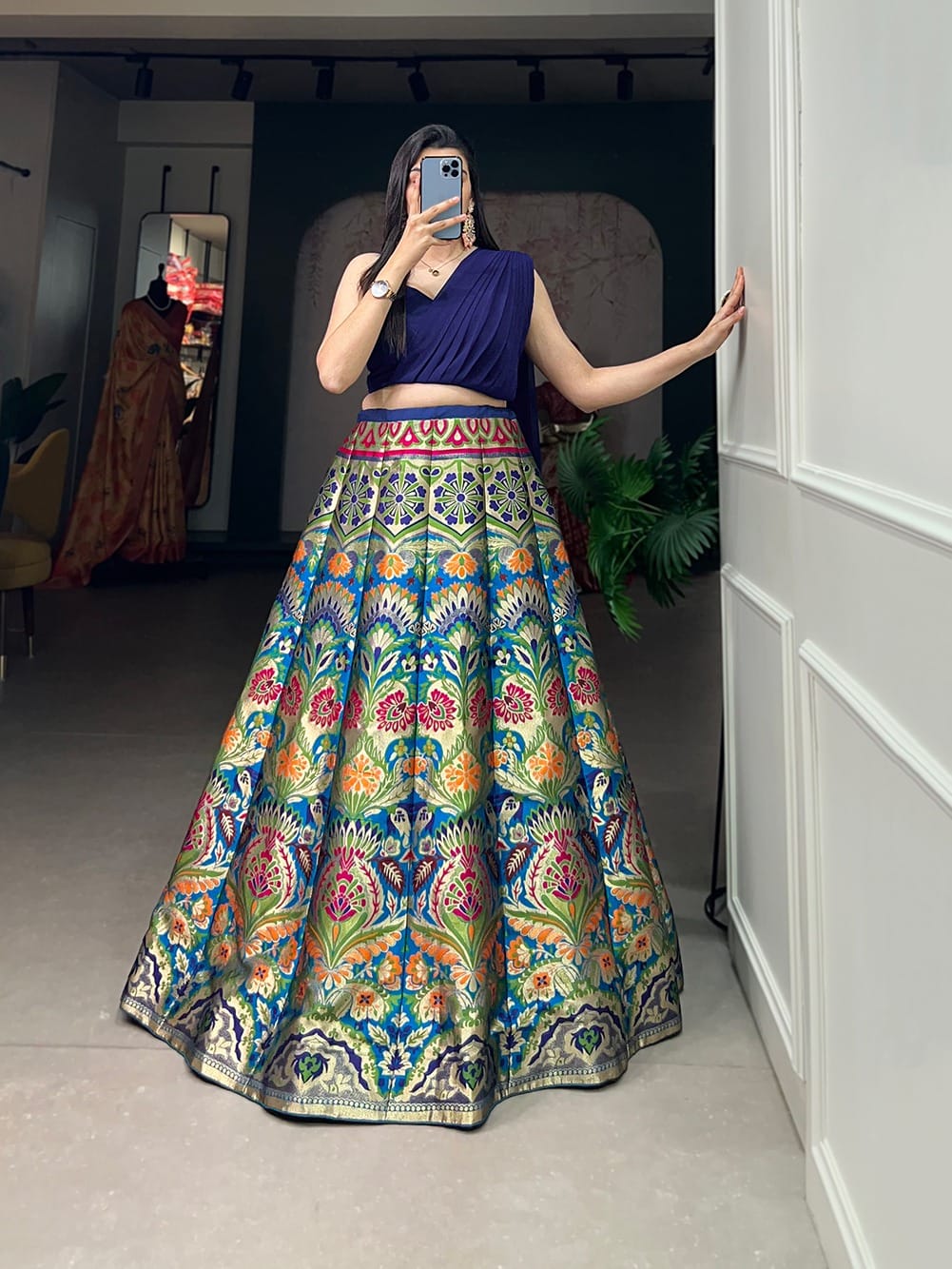 Designer Banarasi Silk Lehenga With Stylish Blouse - Image 2