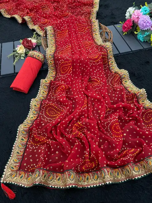 Designer Bandhani Saree With Gotta Patti Border