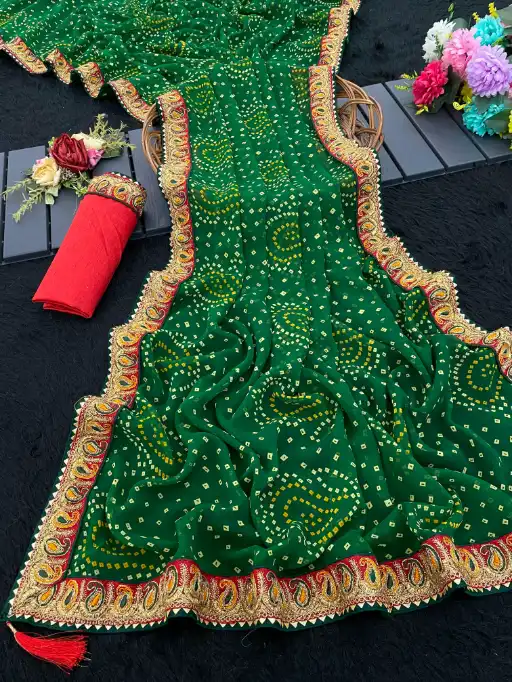 Designer Bandhani Saree With Gotta Patti Border