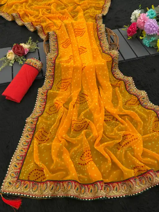 Designer Bandhani Saree With Gotta Patti Border