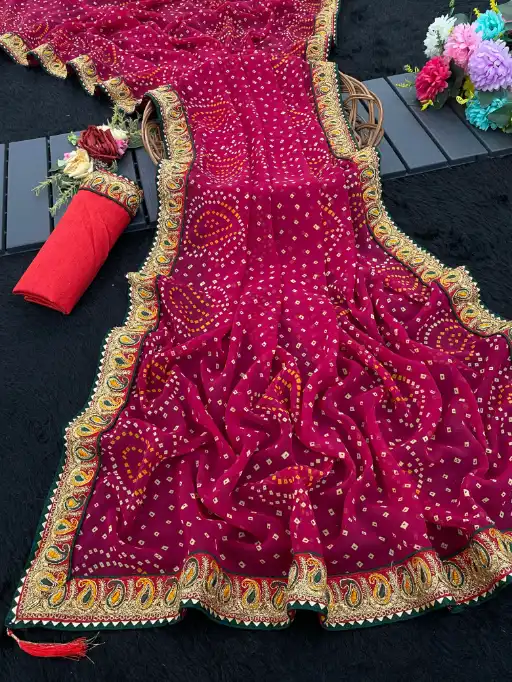 Designer Bandhani Saree With Gotta Patti Border - Image 2
