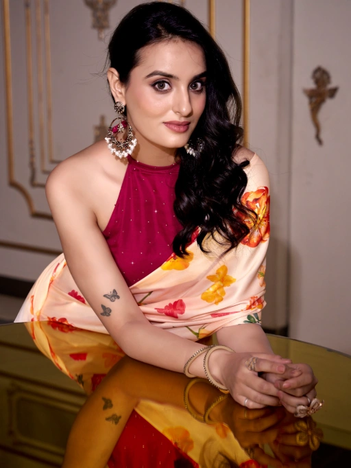 Designer Digital printed Party Wear Saree - Image 8