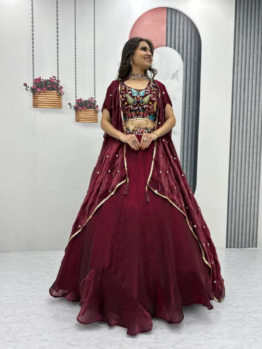Designer Lehenga Choli with Shrug for Girls