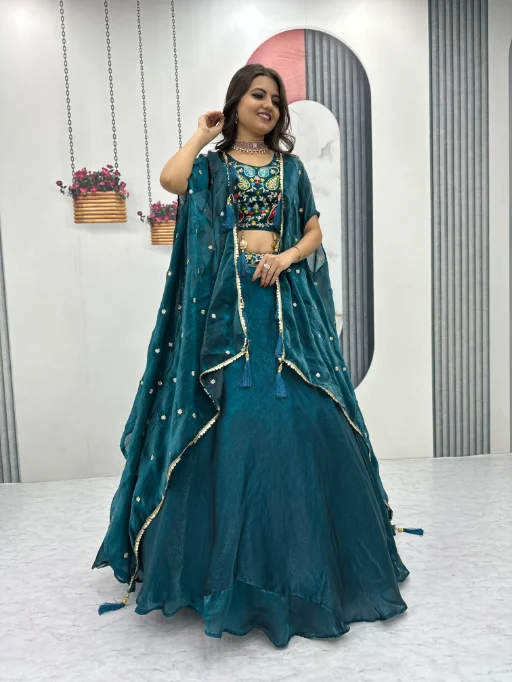 Designer Lehenga Choli with Shrug for Girls - Image 4