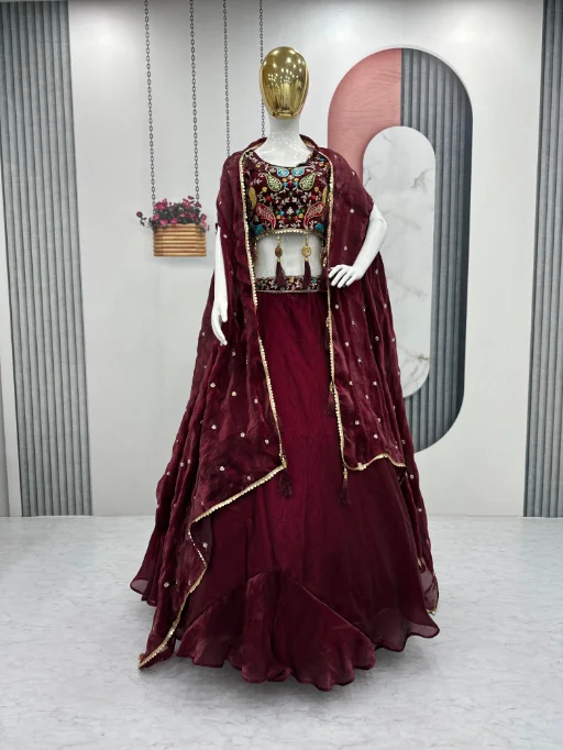 Designer Lehenga Choli with Shrug for Girls - Image 2