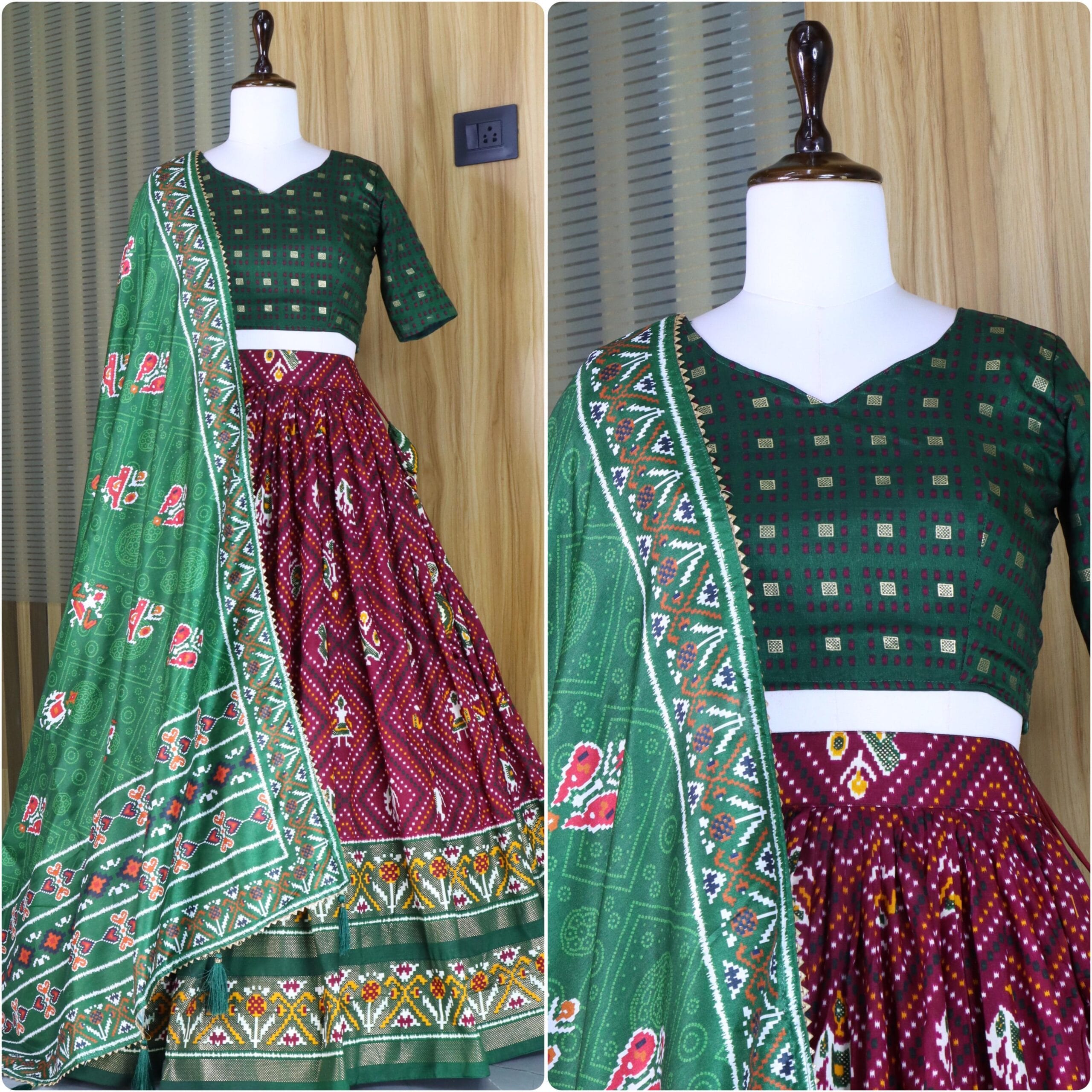 Designer Tusser Silk Lehenga with Bandhani Print - Image 6
