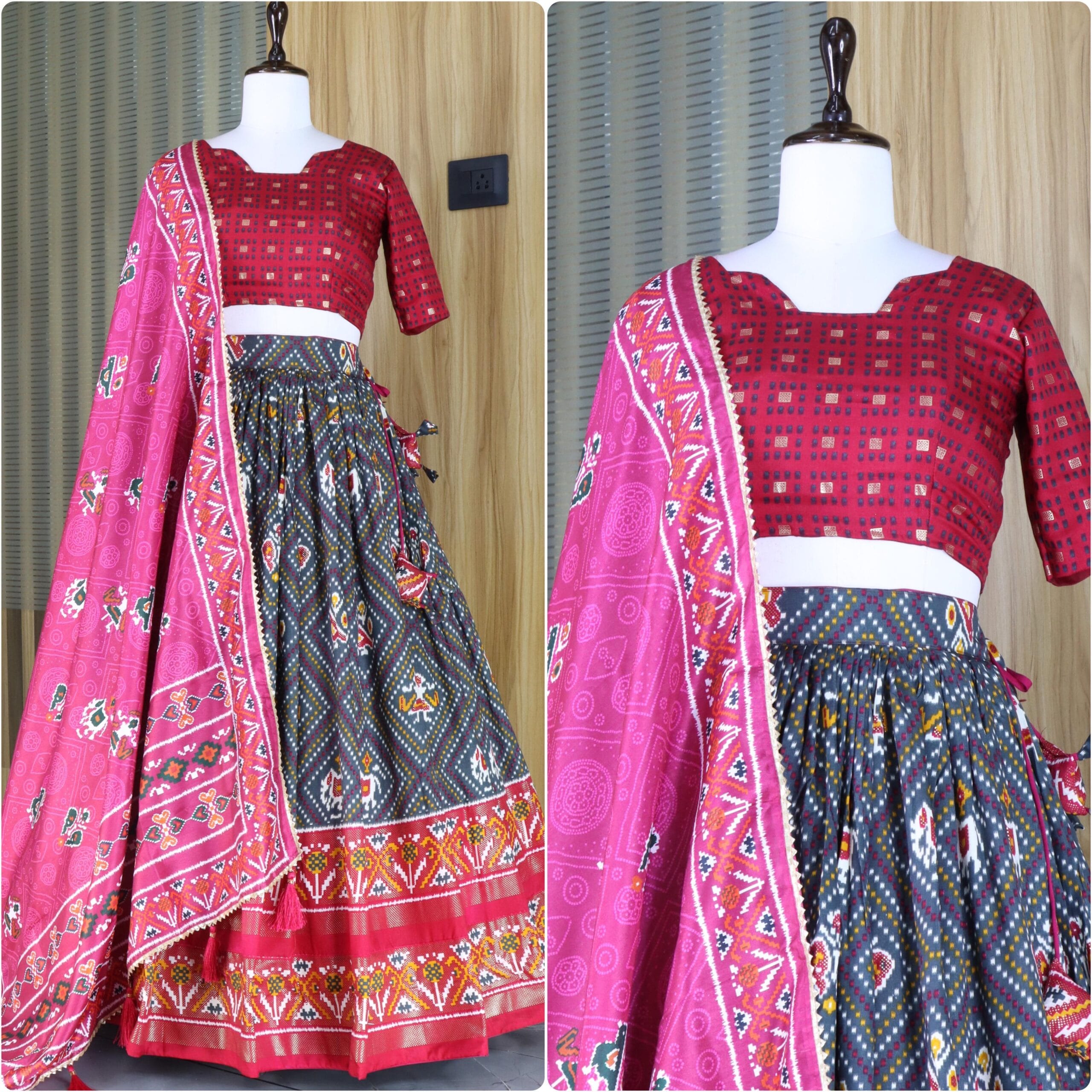Designer Tusser Silk Lehenga with Bandhani Print - Image 4