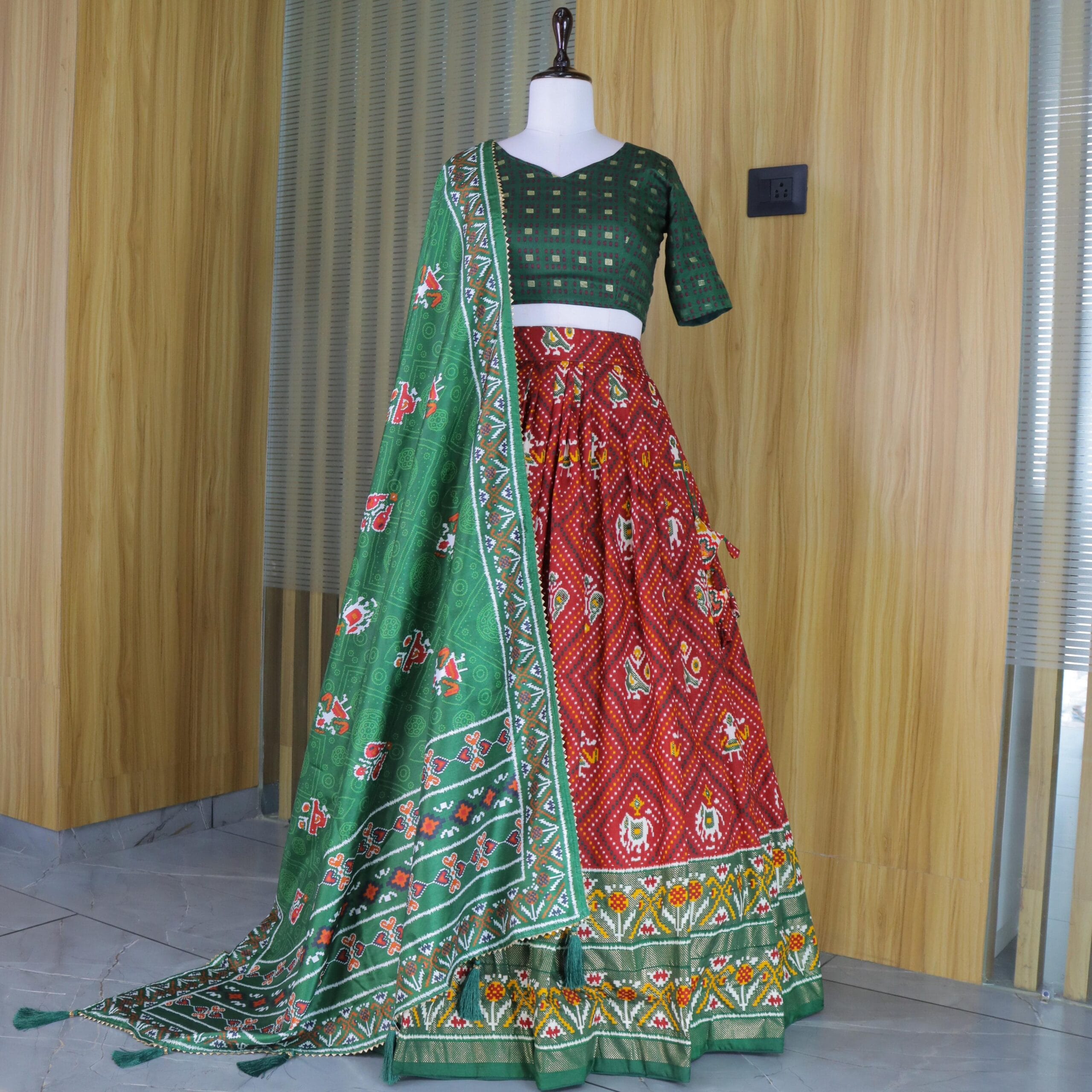 Designer Tusser Silk Lehenga with Bandhani Print - Image 5