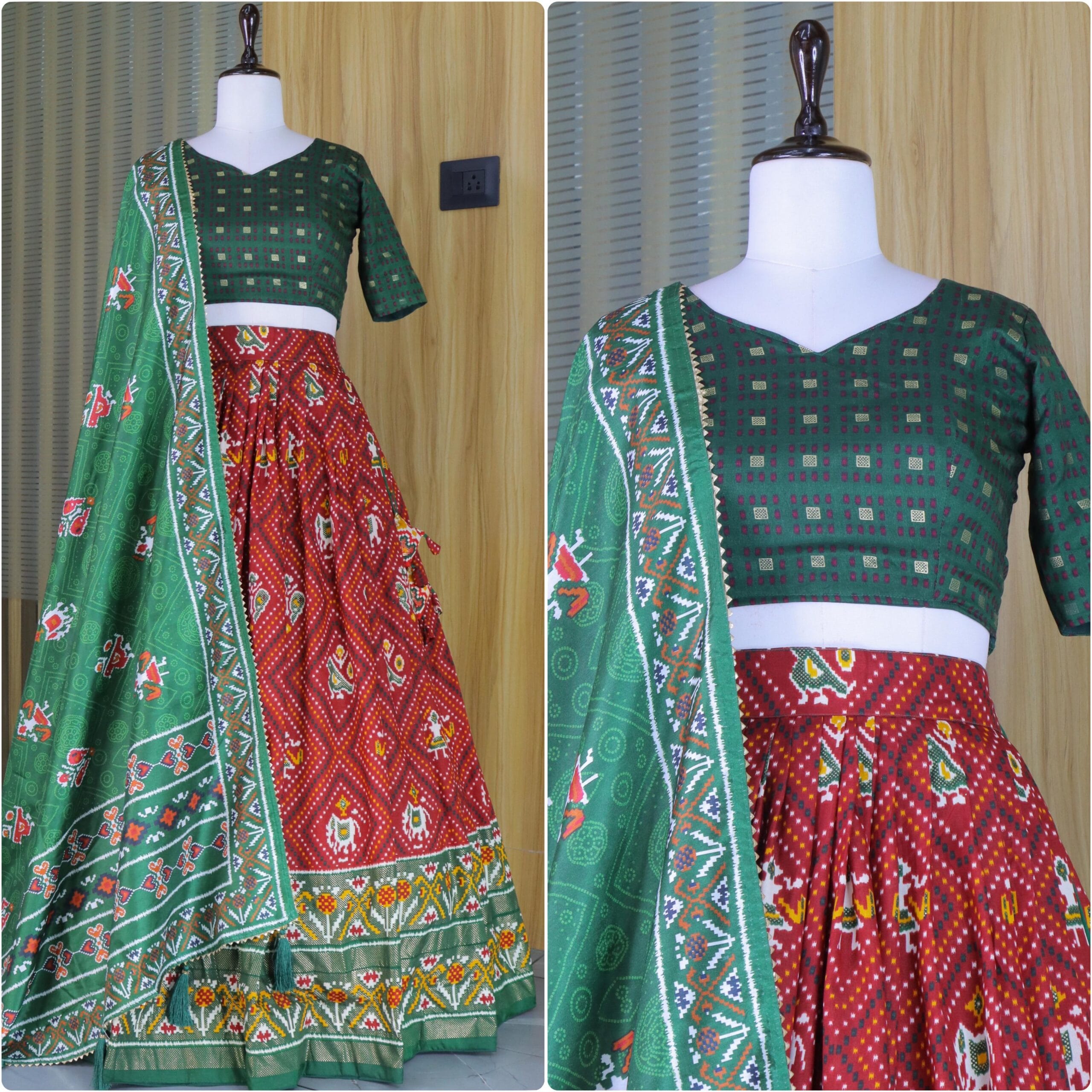 Designer Tusser Silk Lehenga with Bandhani Print - Image 8