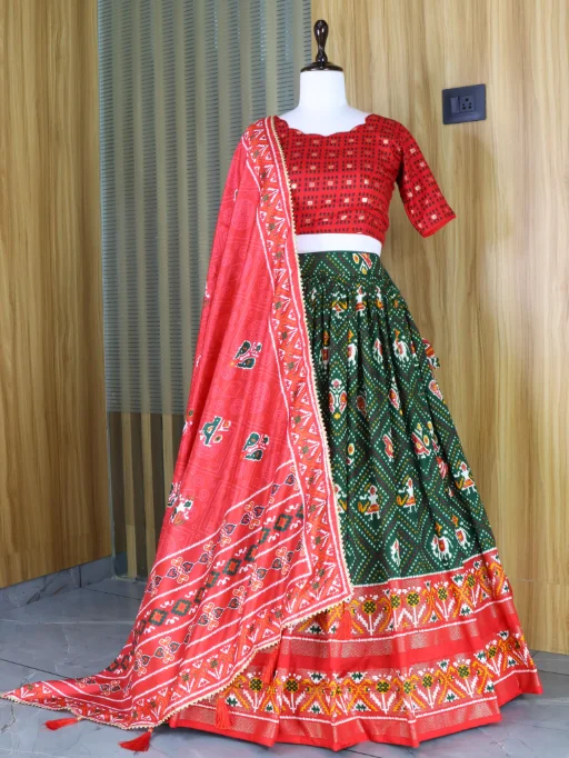Designer Tusser Silk Lehenga with Bandhani Print