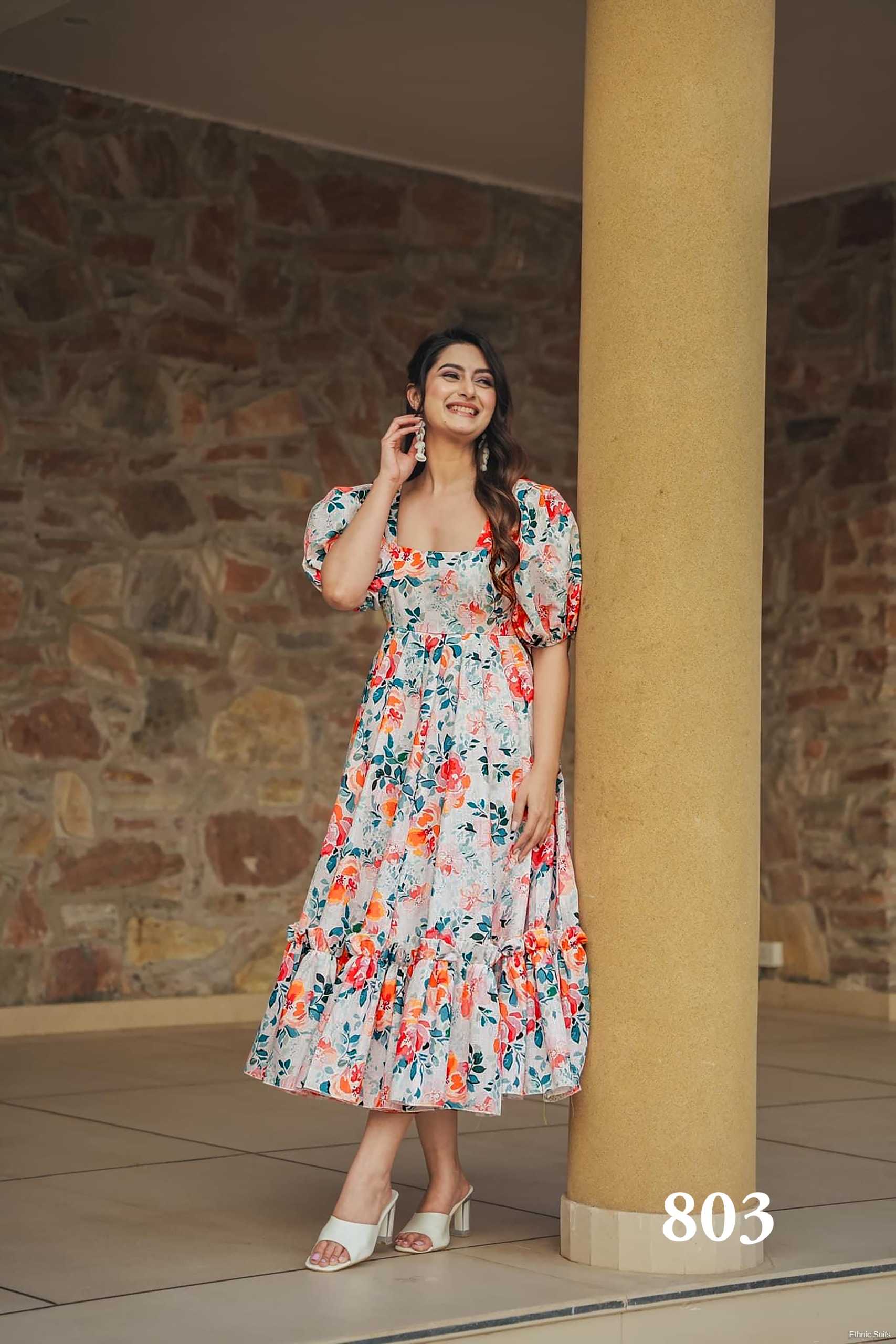 Floral Printed Summer Wear Dress With Big Flair