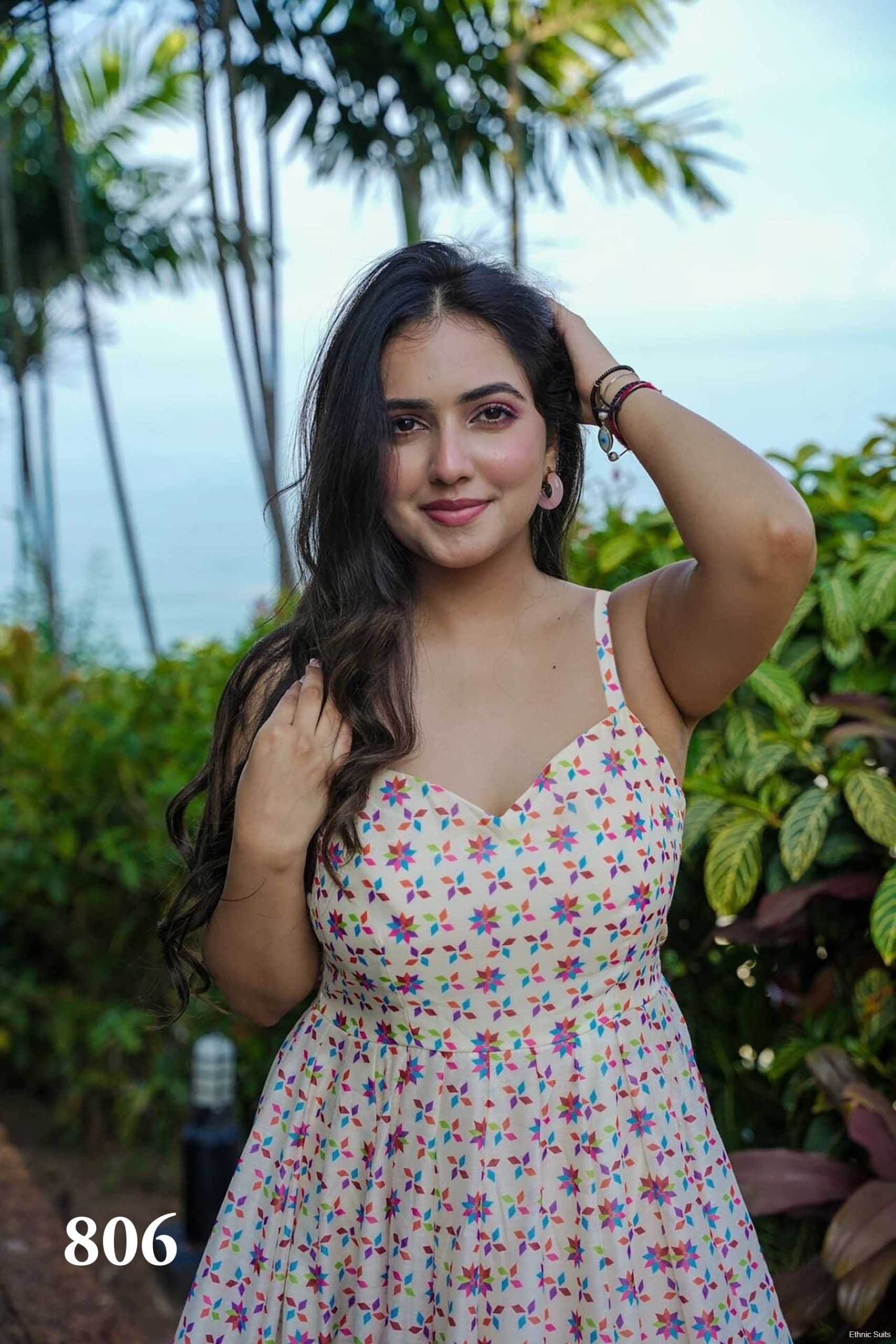 Floral Printerd Summer Wear Dress With Big Flair - Image 3