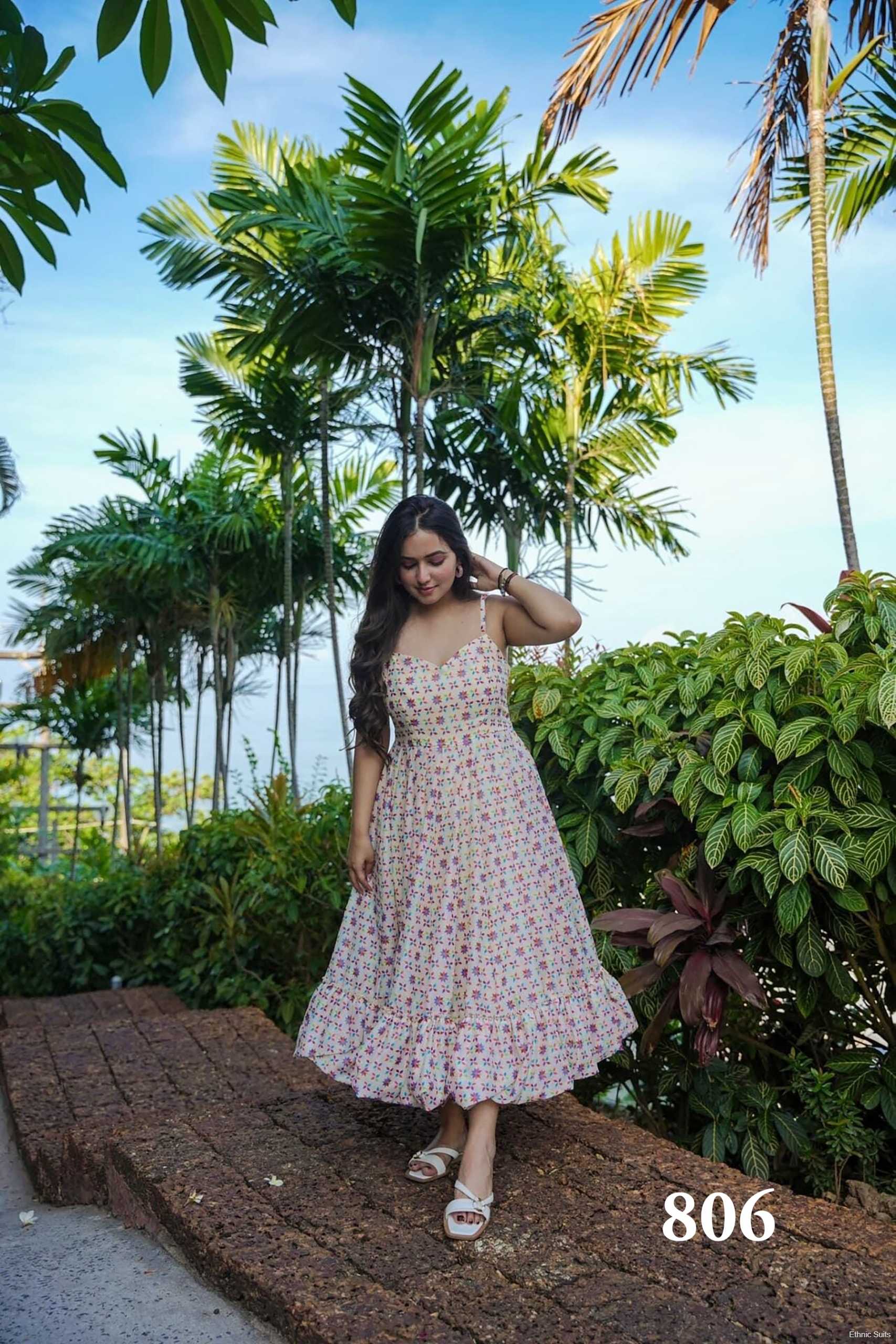 Floral Printed Summer Wear Dress With Big Flair