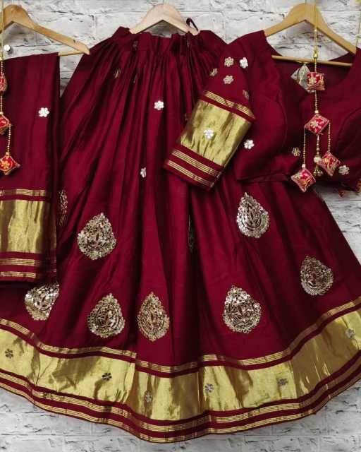 Maroon Color Gajji Silk Chaniya Choli With Gota Patti Work