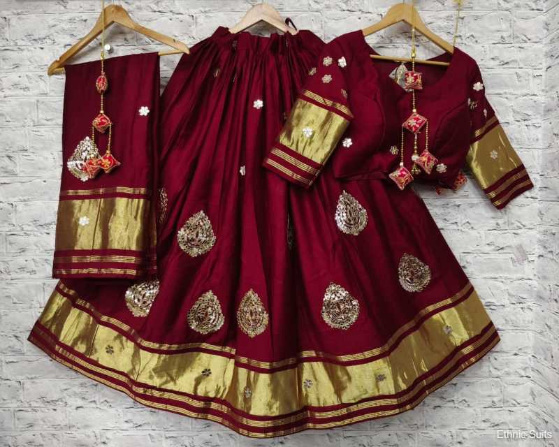 Maroon Color Gajji Silk Chaniya Choli With Gota Patti Work