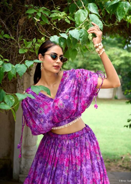 Purple Floral Printed Indo Western Co ord Set