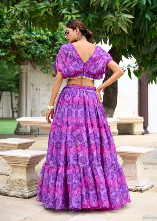 Purple Floral Printed Indo Western Co ord Set