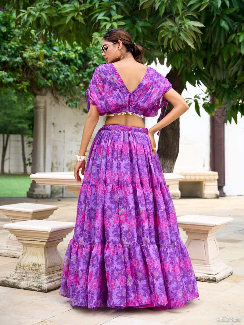 Purple Floral Printed Indo Western Co ord Set