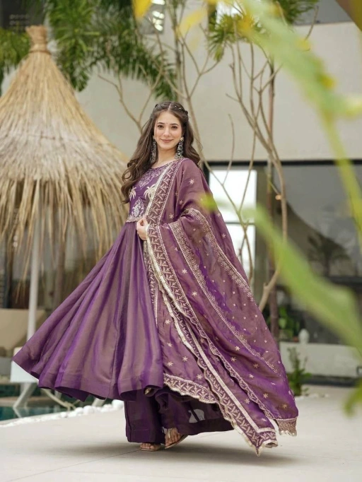 Readymade Party Wear Gown Dupatta Set - Image 3