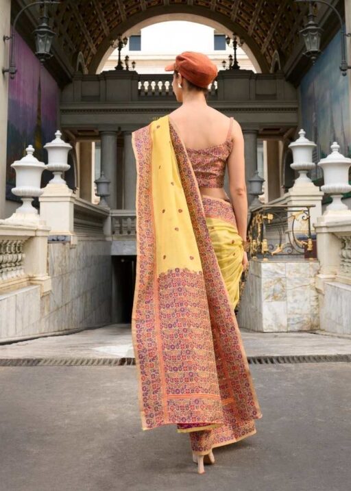 Soft Linen Cotton Saree With Minakari Weaving