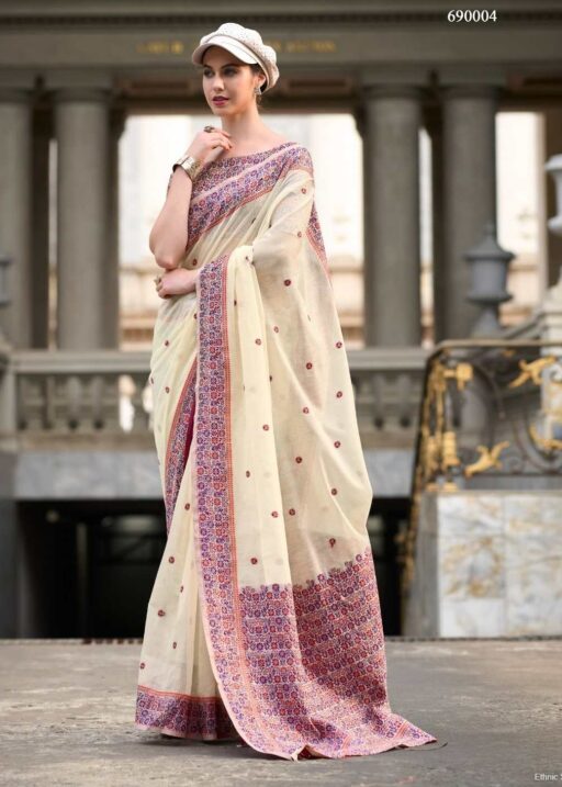 Soft Linen Cotton Saree With Minakari Weaving