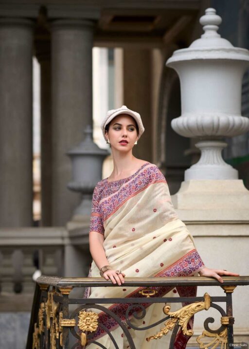 Soft Linen Cotton Saree With Minakari Weaving