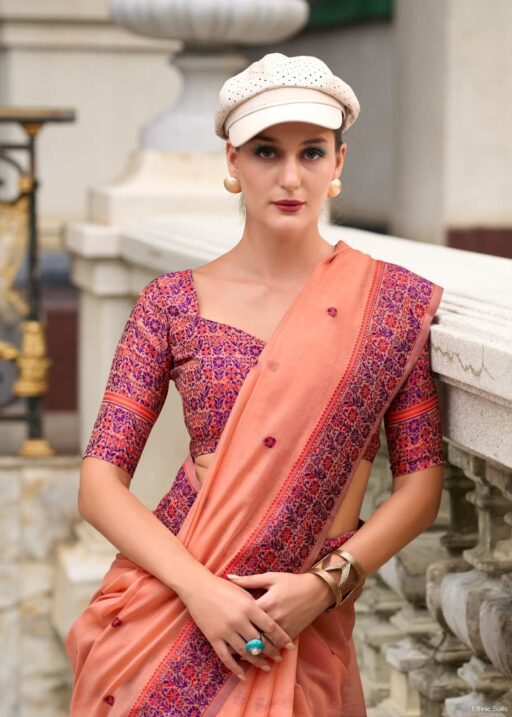 Soft Linen Cotton Saree With Minakari Weaving