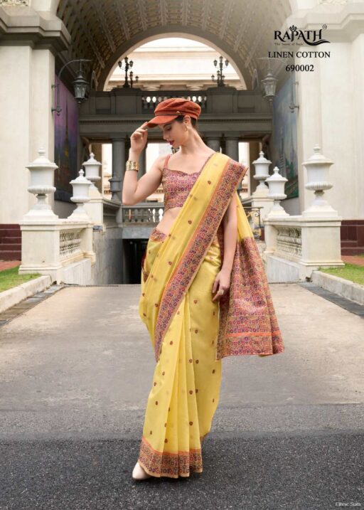 Soft Linen Cotton Saree With Minakari Weaving