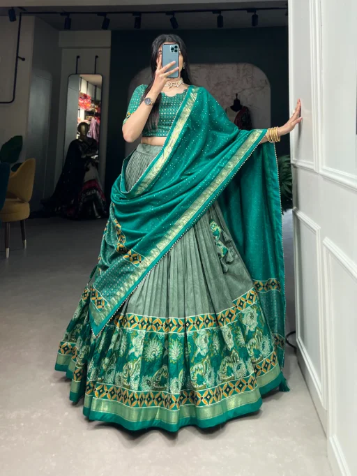 Tussar Silk Printed Chaniya Choli for Wedding - Image 2