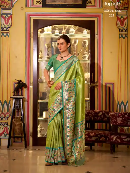 Wedding Wear Tissue Silk Saree - Image 2