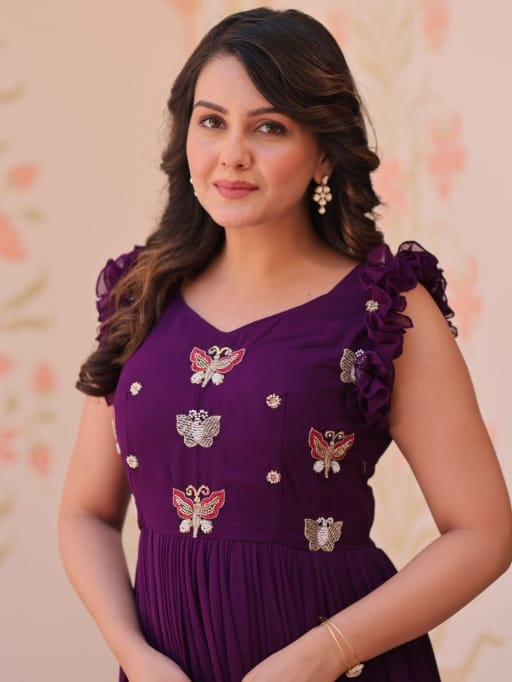 Beautifull Georgette Gown with Butterfly Embroidery