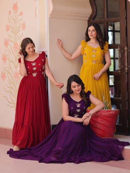 Beautifull Georgette Gown with Butterfly Embroidery