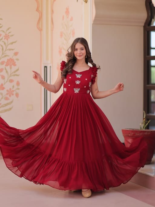 Beautifull Georgette Gown with Butterfly Embroidery